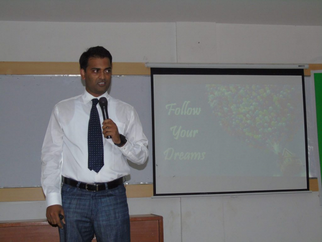 Addressing the students of Vignan's Institute of Information Technology